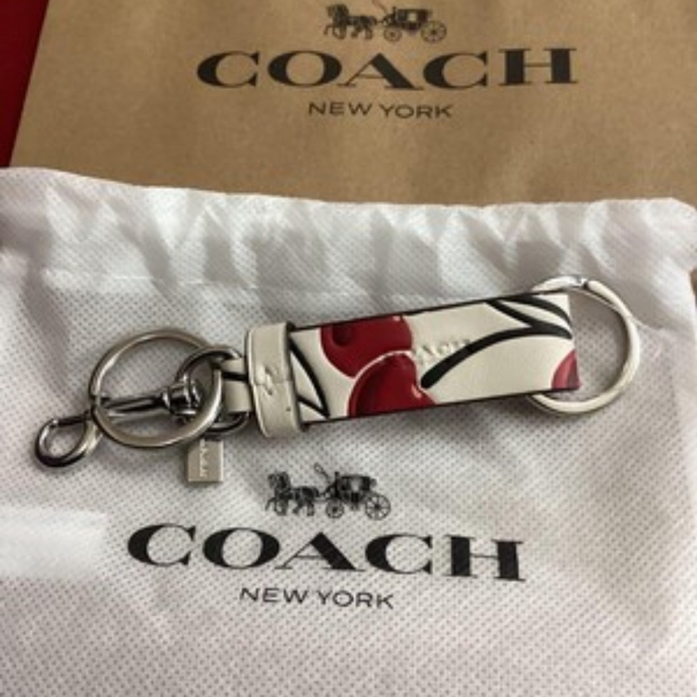 NWT Coach Cherry Leather Trigger Lock Keychain Bag Charm